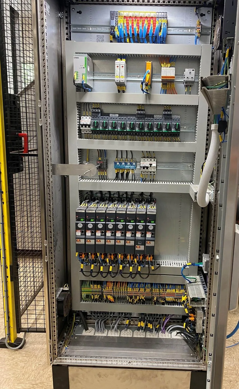 industrial-control-panel-cabinet-wiring Industrial control panel cabinet with PLC wiring